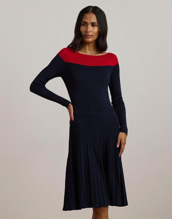 Matte Rayon/nylonls Dress Lauren Navy/festive Red