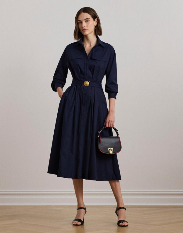 Silky Strtch Cottondress W/ Belt Lauren Navy