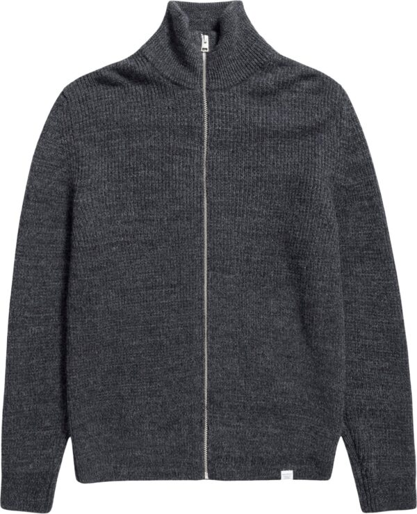 Hagen Wool Cotton Rib Full Zip Jacket Dark Grey Melange