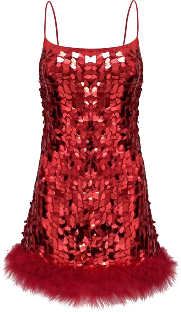 Luna Sequin Feather Dress Bordeaux