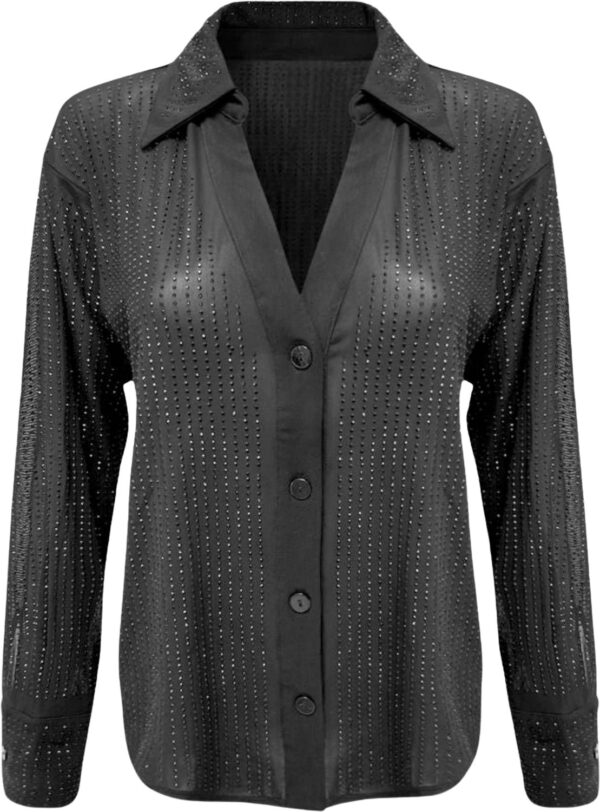 Opal Rhinestone Shirt Black Caviar