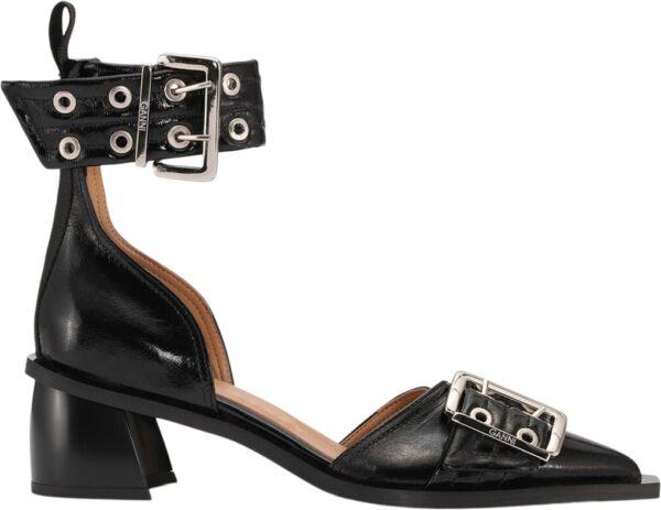 Chunky Buckle Open Cut Pump Naplack Black