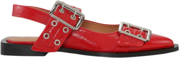 Feminine Buckle Ballerina Naplack Racing Red