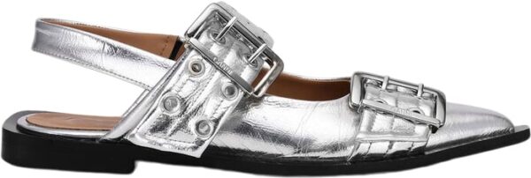 Feminine Buckle Ballerina Metallic Silver