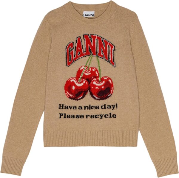 Graphic Wool Mix Cherry Crewneck Safari