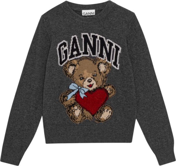 Graphic Wool Mix Bear Crewneck Gray Quill