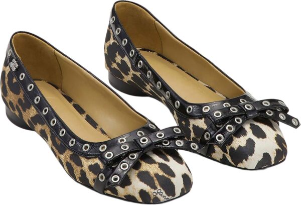 Eyelets Bow Ballerina Satin Print Leopard Print