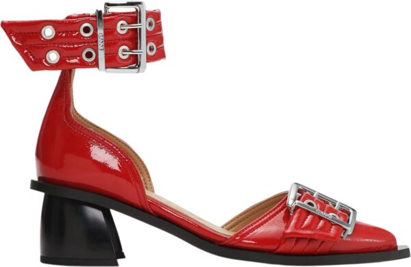 Feminine Buckle Open Cut Pump Napla Racing Red