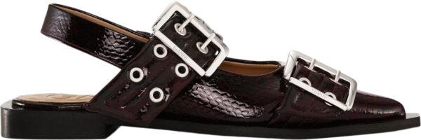 Feminine Buckle Ballerina Snake Dark Burgundy