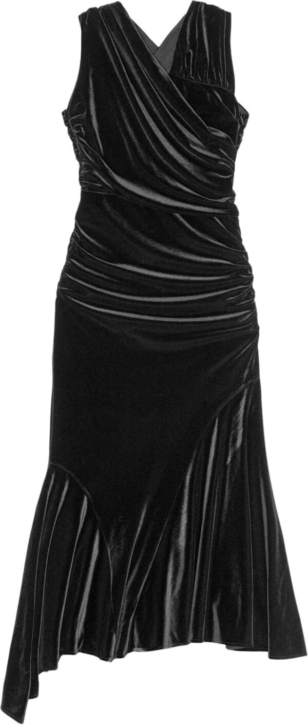 Velvet Jersey Ruched Crossover Dres Black