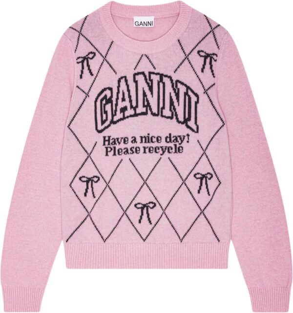 Graphic Wool Mix Bow Crewneck Mauve Chalk