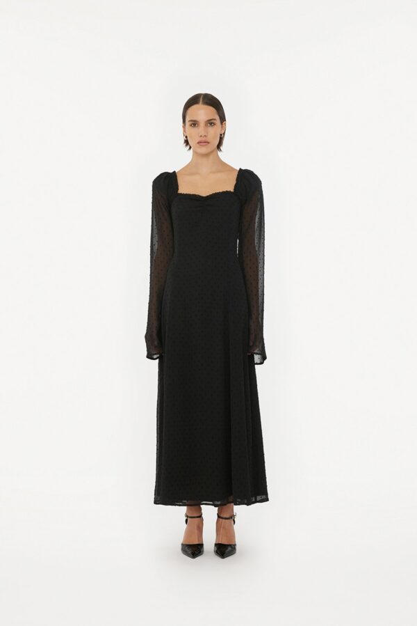 Frilled LS Midi Dress Black