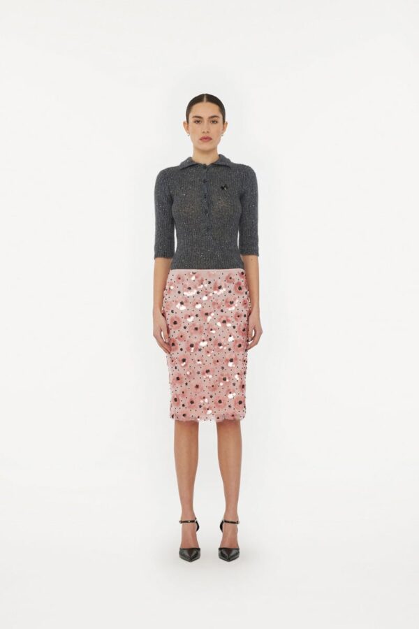 Flower Sequins Skirt Peachskin