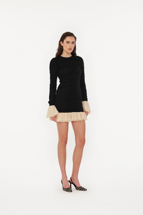 Mini Ruched LS Dress 1000 Black Comb.