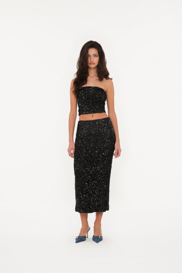 Sequin Midi Pencil Skirt Black