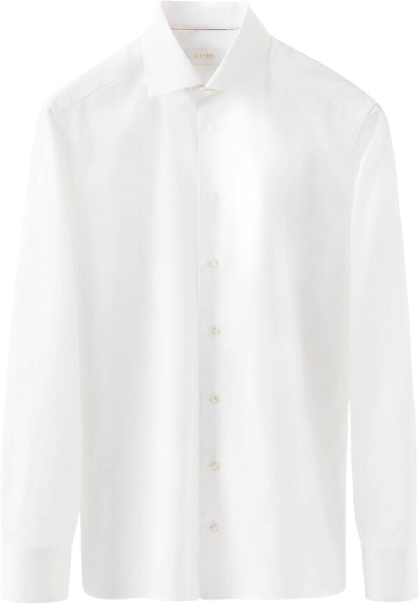 Slim Fit White Solid Elevated Twill Shirt Hvid