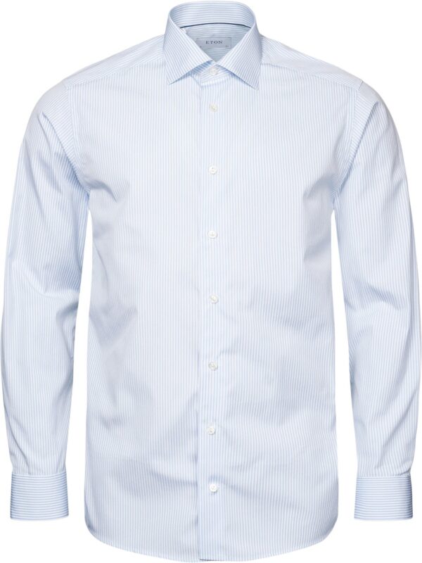 Slim Fit Light Blue Bengal Striped Elevated Poplin Shirt Lyseblå