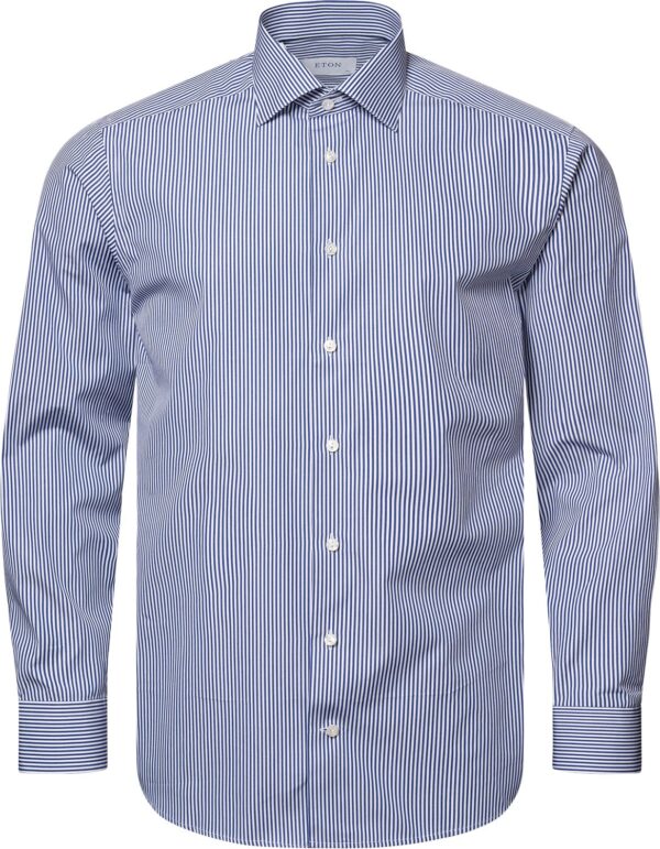 Slim Fit Dark Blue Bengal Striped Elevated Poplin Shirt Mørkeblå