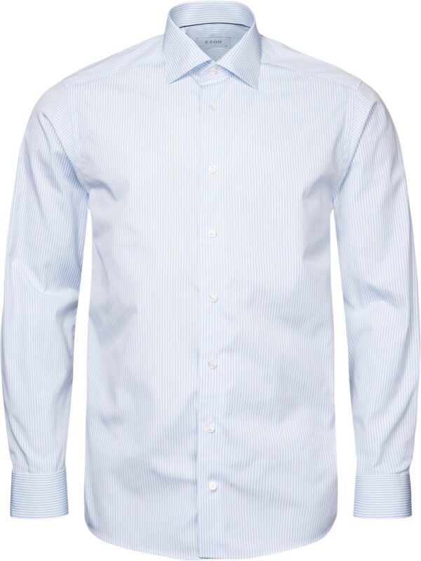 Contemporary Fit Light Blue Bengal Striped Elevated Poplin Shirt Lyseblå