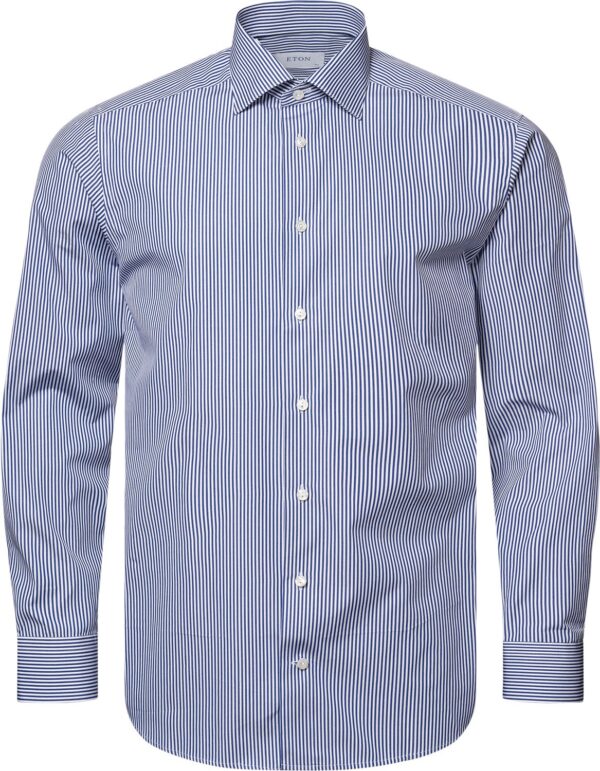 Contemporary Fit Dark Blue Bengal Striped Elevated Poplin Shirt Mørkeblå