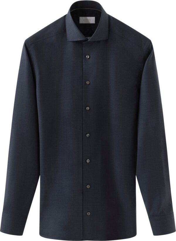 Slim Fit Navy Blue Solid Merino Wool Shirt Blå