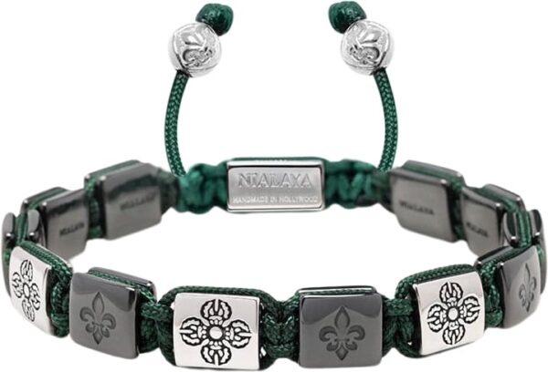 Men's Ceramic Flatbead Bracelet in Green and Silver Green / Silver