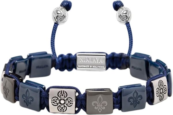 Men's Ceramic Flatbead Bracelet in Blue and Silver Blue / Silver