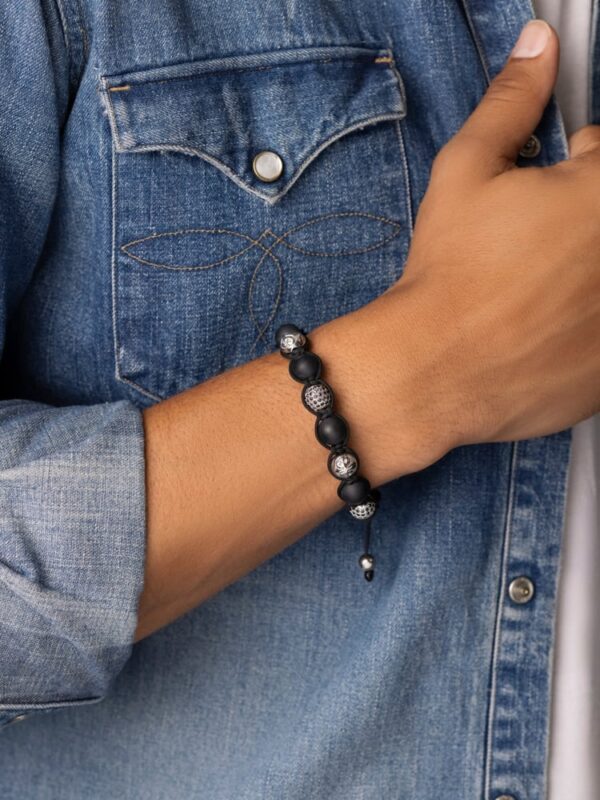 Men's Beaded Bracelet With Matte Onyx and Stainless Steel Silver