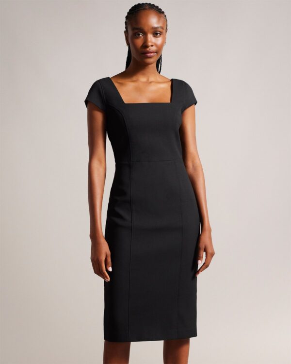 Fleuurr Square Neck Midi Dress With Black