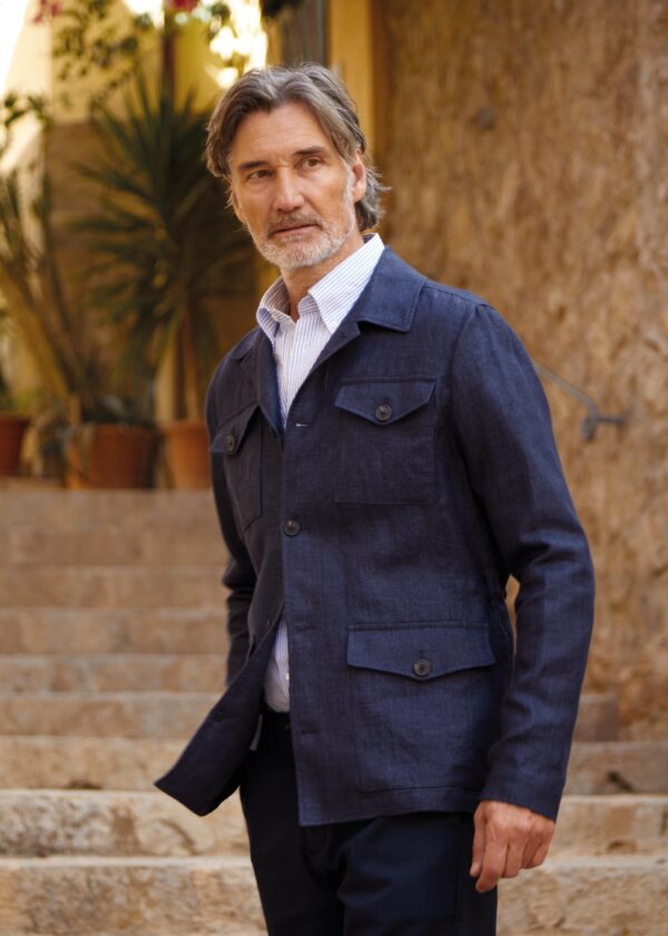 Linen Safari Jacket, Navy - Str: M