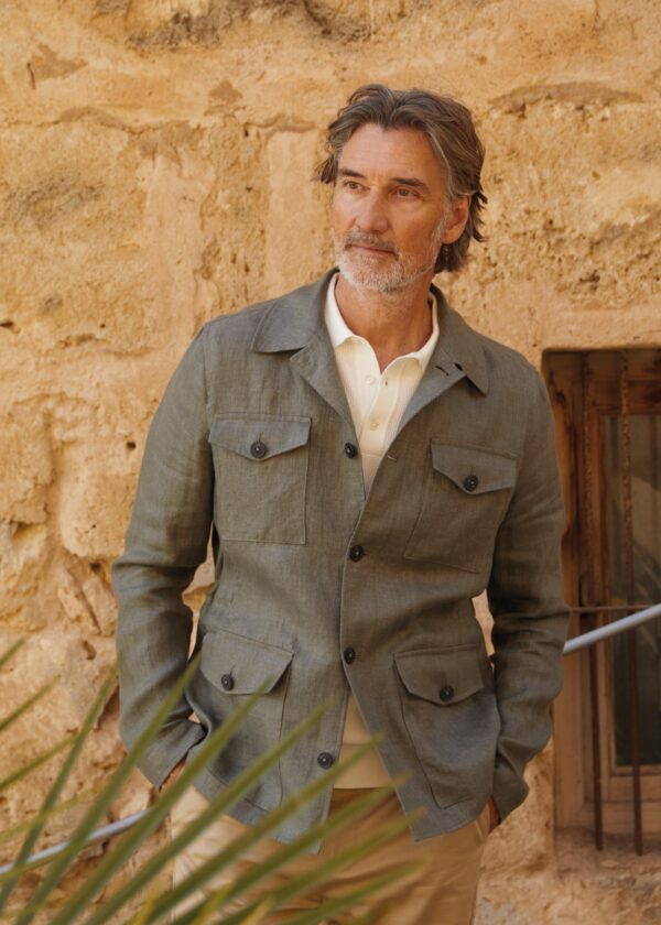 Linen Safari Jacket, Olive Green - Str: M