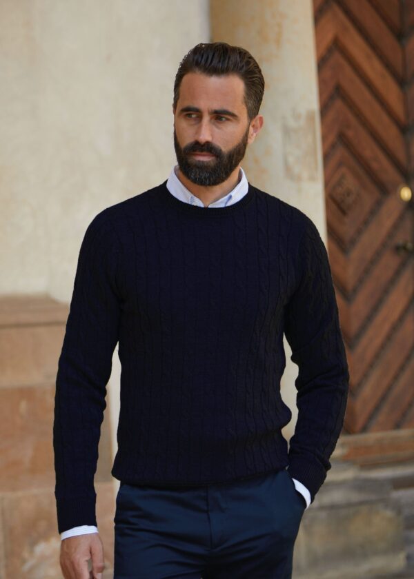 Merino Cable Knit, Dark Navy - Str: M - Cotton