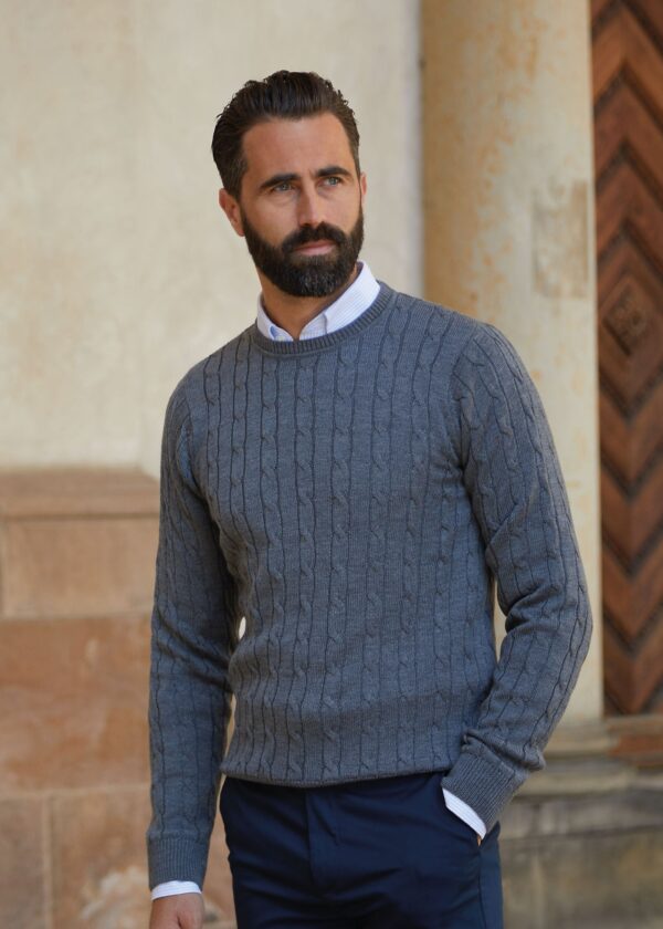 Merino Cable Knit, Mid Grey - Str: M - Cotton