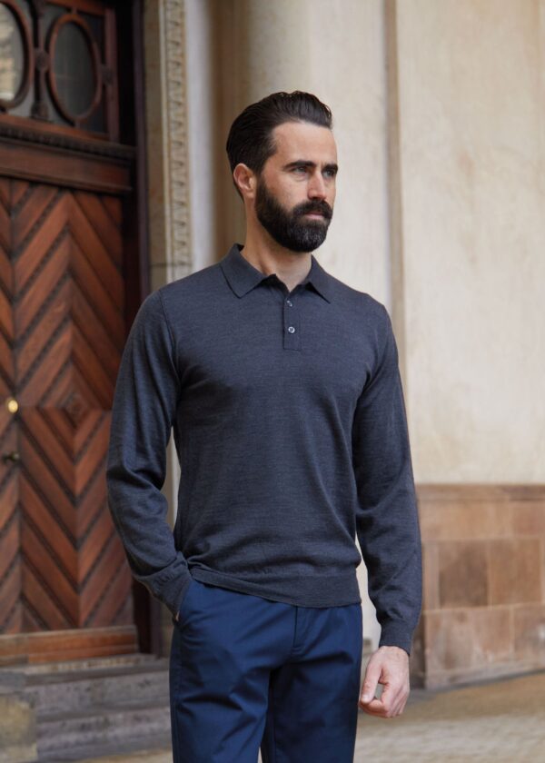 Merino Polo, Graphite - Str: M - Cotton