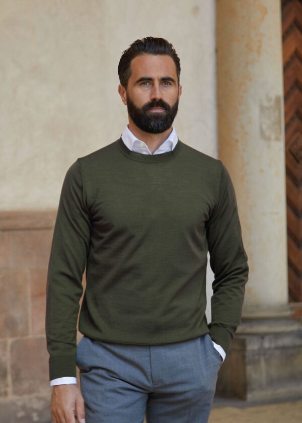 Merino Pullover, Olive Green - Str: M - Cotton