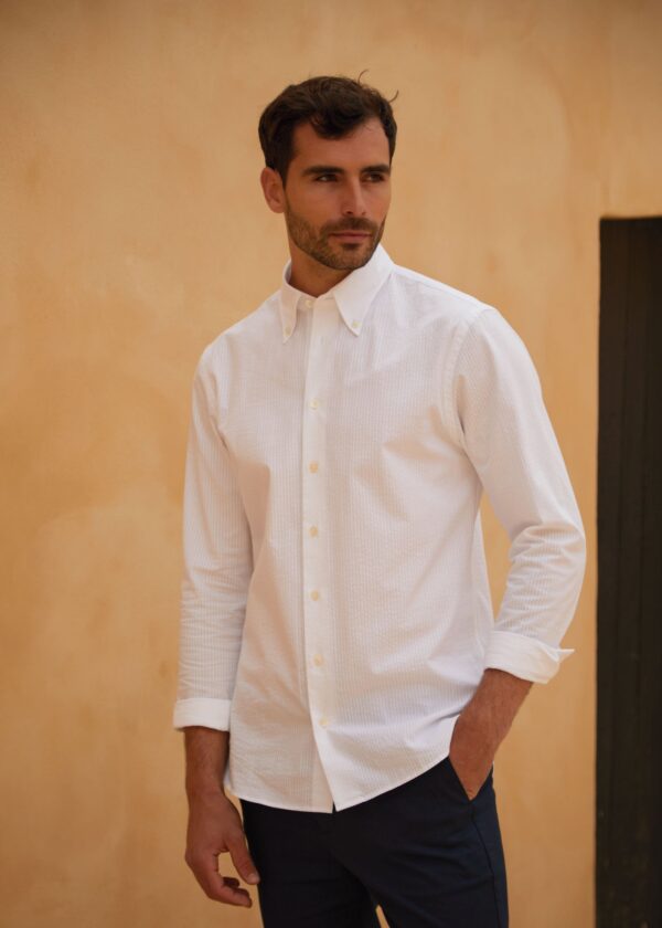 Seersucker Shirt, Pure White - Str: L - Cotton