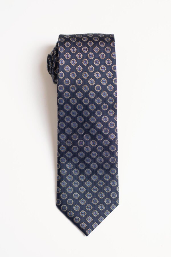 Navy Woven Flower Silk Tie