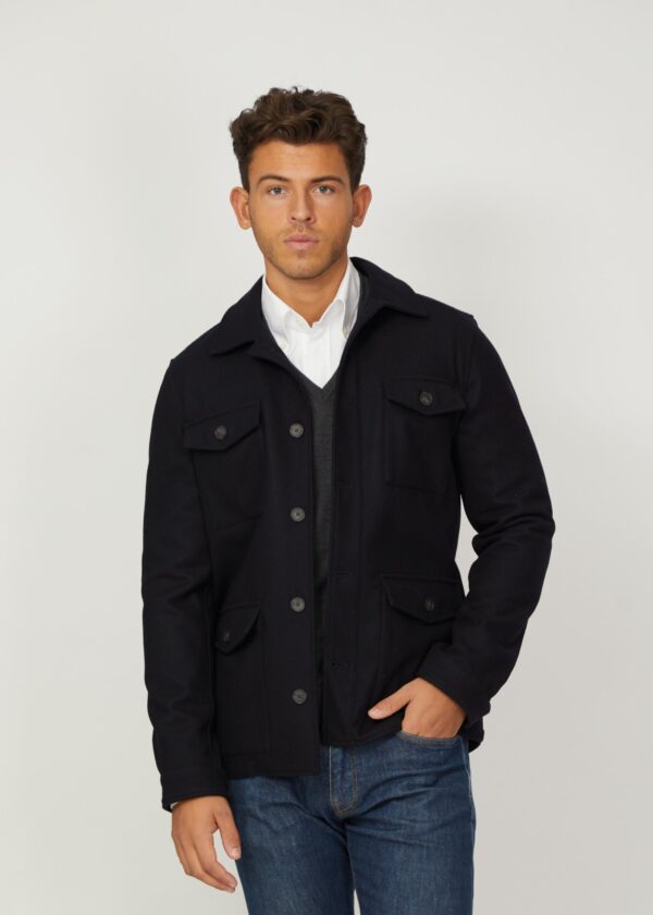 Wool Jacket, Dark Navy - Str: M - Organic Cotton