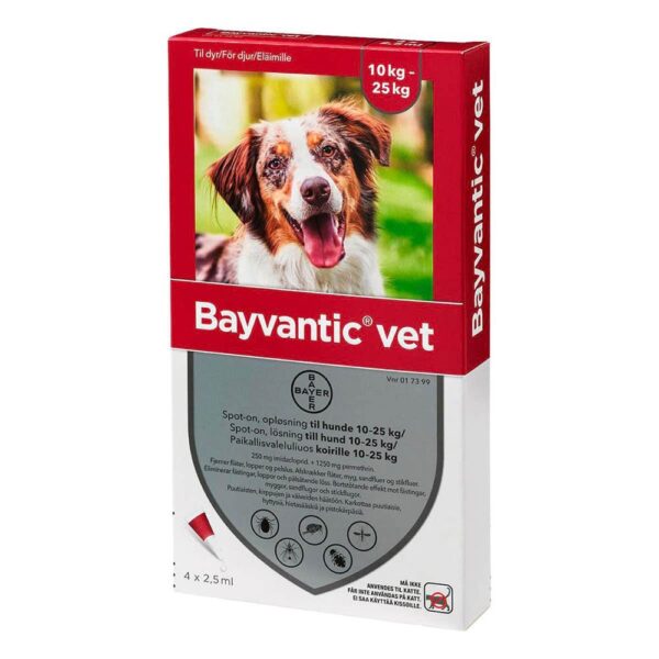 Pharmaservice  - Bayvantic vet til hund 10-25kg loppe/flåtmiddel - Bekæmpelse af lopper og flåter