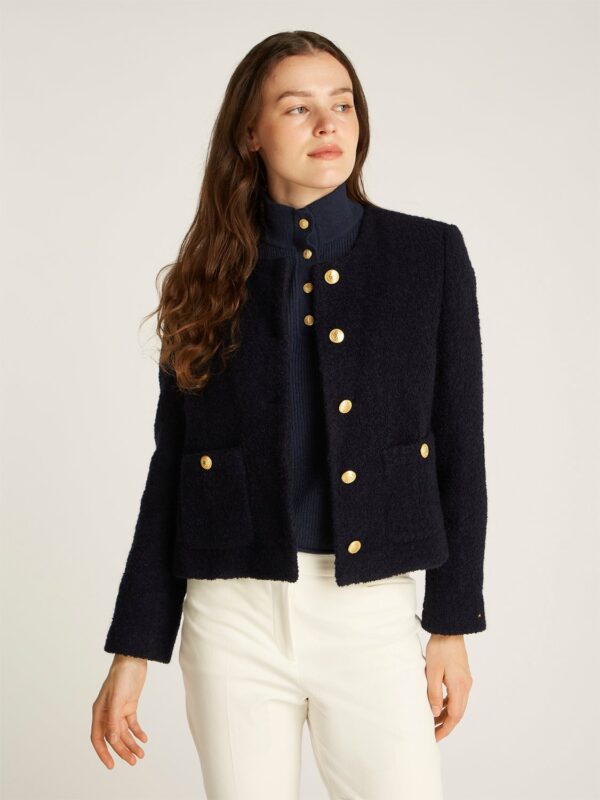 Crop Boucle Gold Button Jacket Dark Night Navy