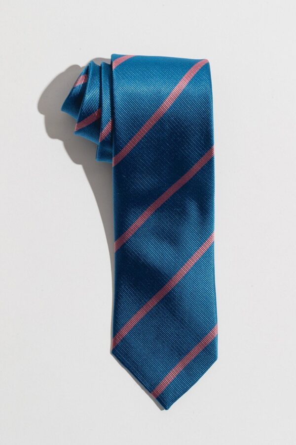 Light Blue Pink Striped Silk Tie