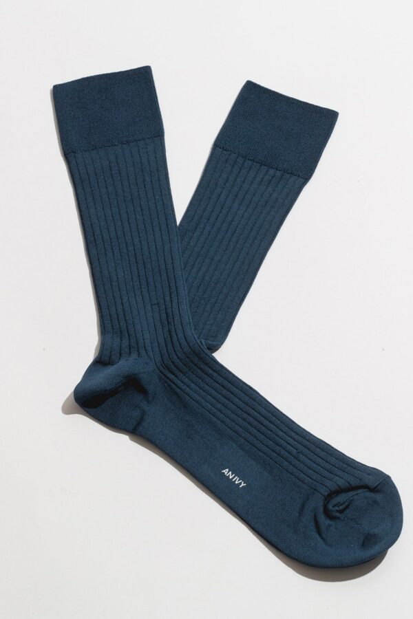 Indigo Blue Ribbed Socks - Str: 43-46