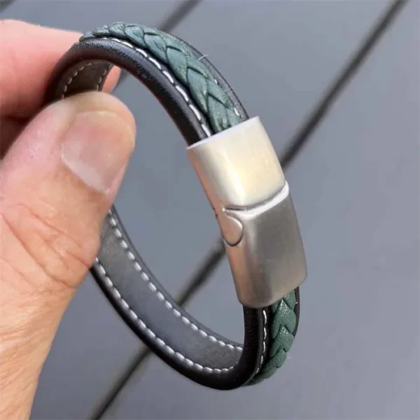 Major Green / Læderarmbånd med blank stållås.