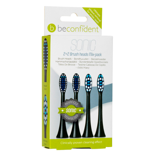 Beconfident Sonic Toothbrush Heads Mix Pack Black (2 x 2 stk)  (BeConfident)