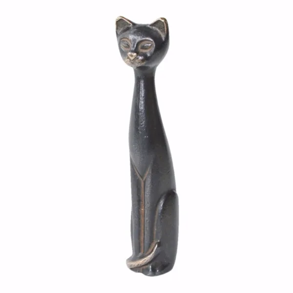 Bronzefigur Siddende Kat, 18 cm. Kattefigur i bronze  699,- kr. Gaveide kat. Hurtig levering.