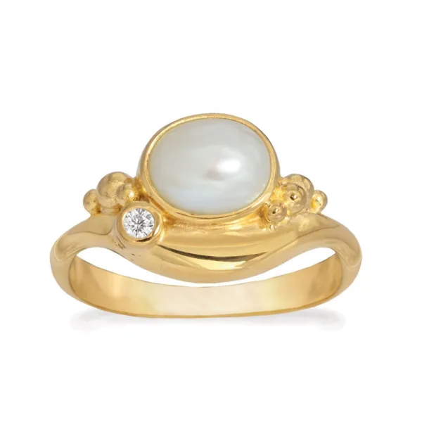 Rabinovich - Forgyldt ring med hvid perle - Pleasant Pearl - størrelse 53