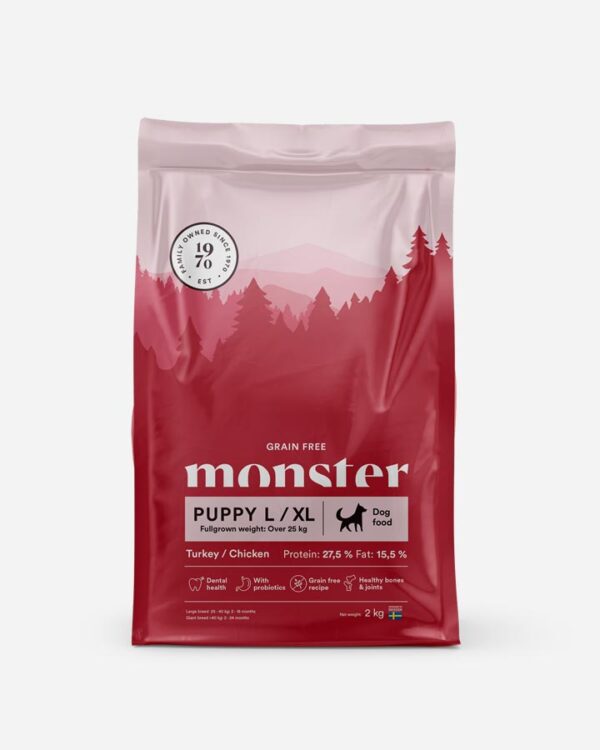 Monster Puppy Large Breed - Kornfrit, Kalkun og Kylling - 2kg