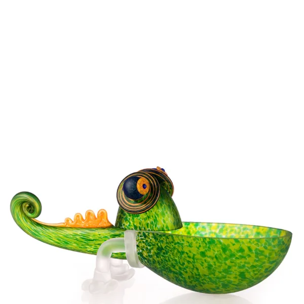 Glaskunst stor Chameleon Bordskål i grøn.  Glasskål kunsthåndværk i særklasse 28 x 52 x 16 cm fra Borowski.