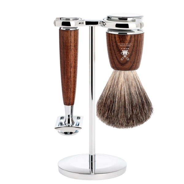 Mühle Barbersæt: DE-Skraber, Pure Badger Barberkost og Holder, Rytmo, Ask (1 sæt)  (Mühle)