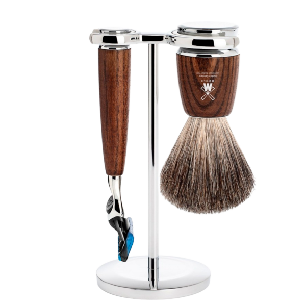 Mühle Barbersæt: Fusion Skaber, Pure Badger Barberkost og Holder, Rytmo, Ask (1 sæt)  (Mühle)